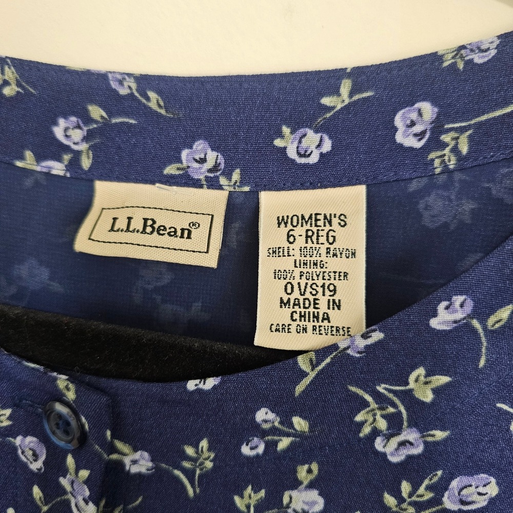 VTG LL Bean Overall Maxi Dress 6 Blue Floral Button Front 90s Cottagecore Jumper - Picture 3 of 8